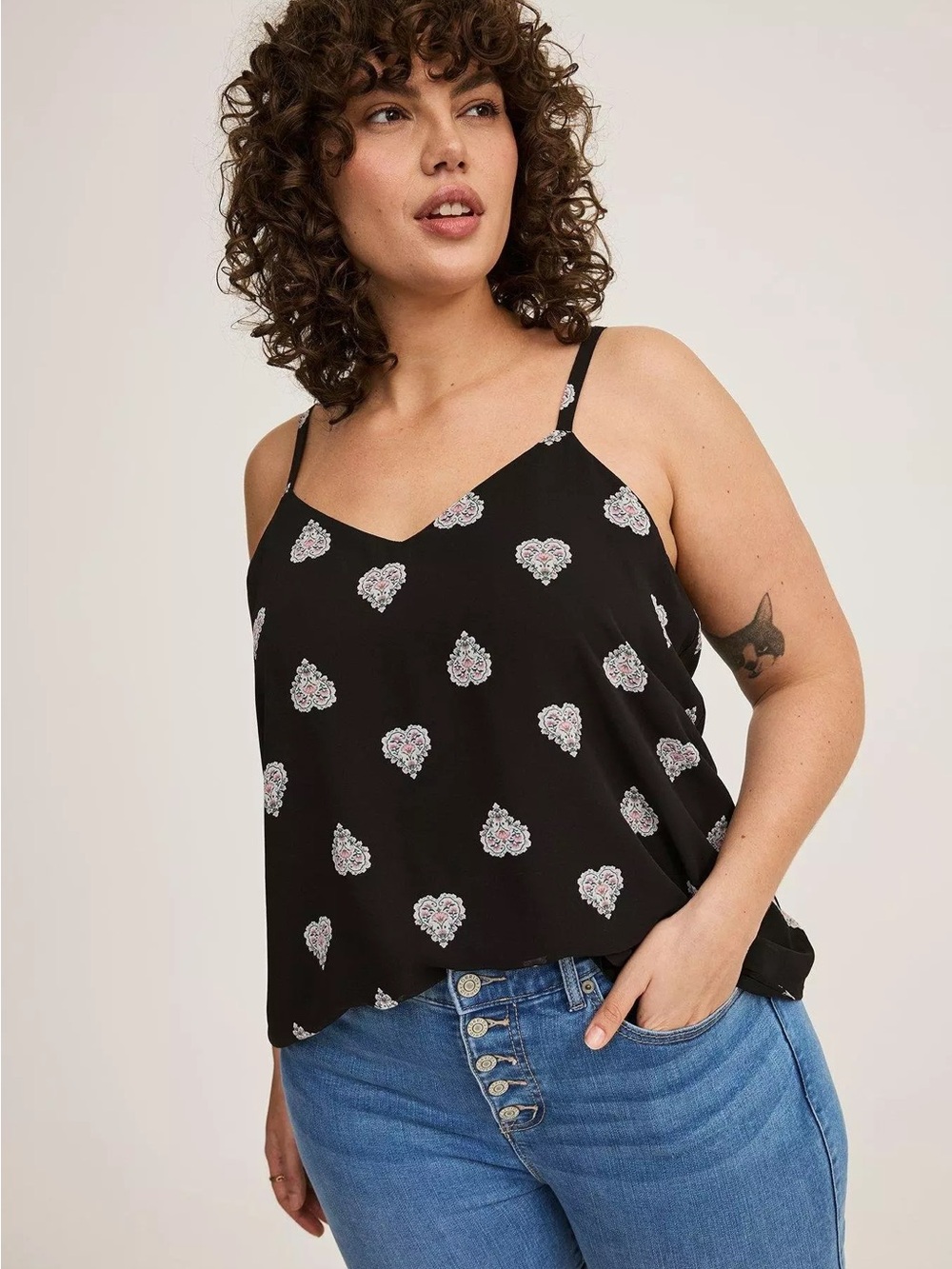 New TORRID Sophie Chiffon Swing Cami Paisley Hearts Print Coquette whimsical